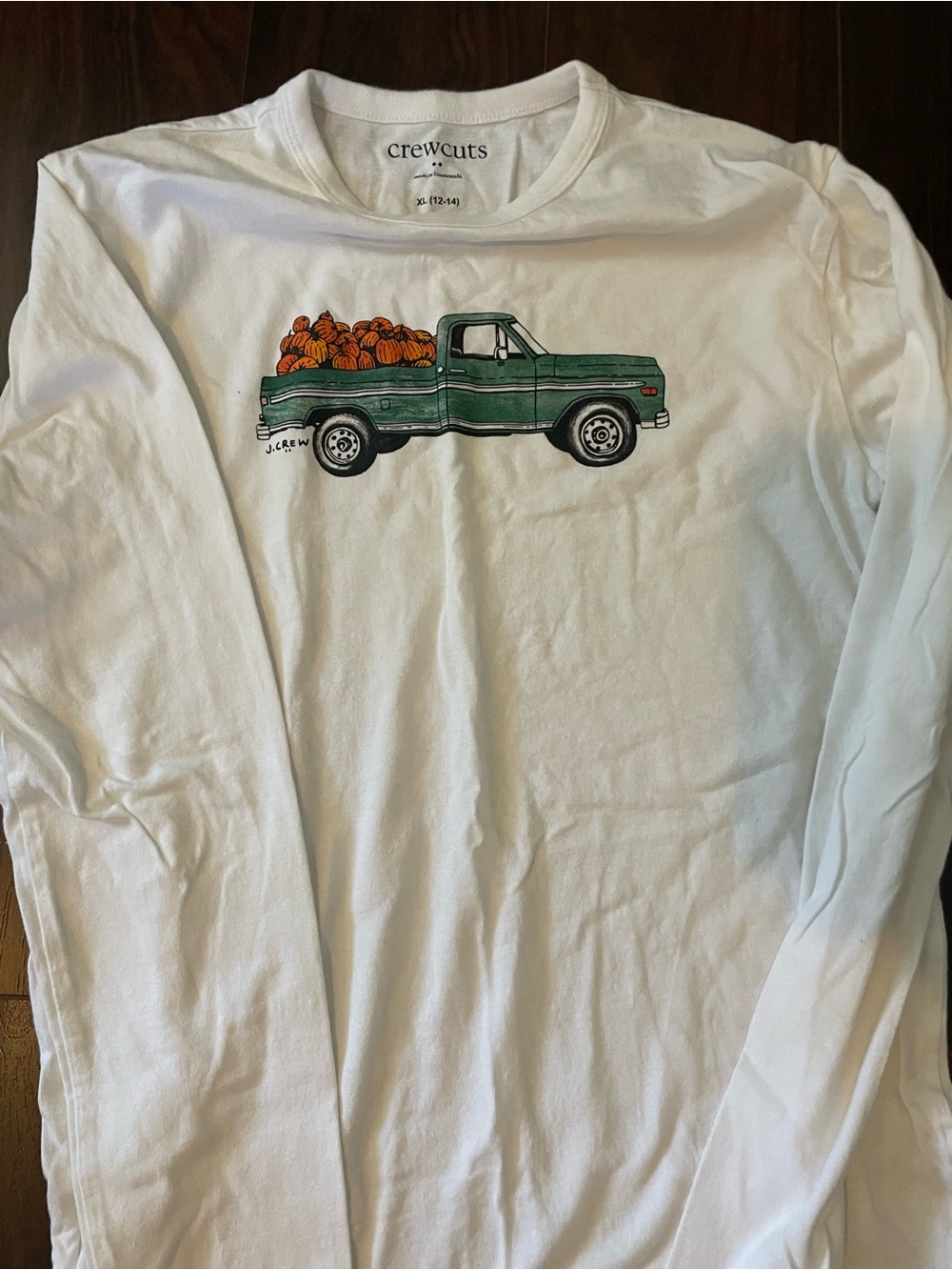crewcuts White Long-Sleeve Tee with Green Truck and Orange Pumpkins Sz 12/14